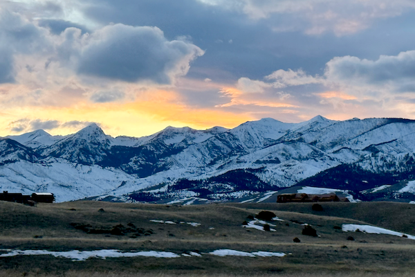 View of the Absaroka Mountain Range outside of Chico Hot Springs in Pray, Montana.